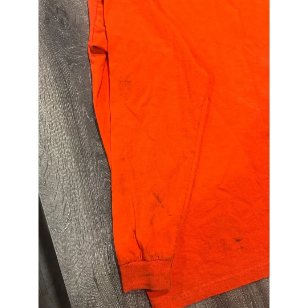 Pro Club Heavyweight Mens 2XL Orange Long Sleeve Cotton T-Shirt‎ Crew Neck